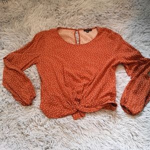 3 for $25 Women's Rust Polka Dot Tie-Front Blouse